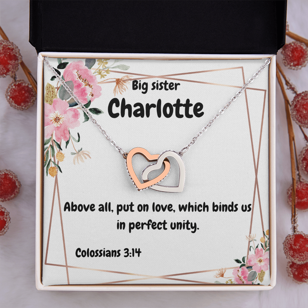 Big Sister Necklace – Interlocking Hearts with Scripture