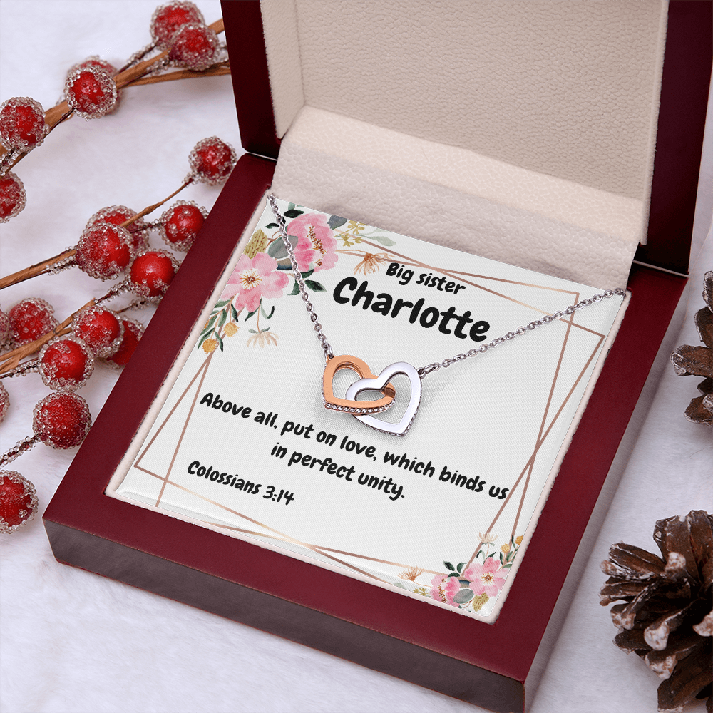 Big Sister Necklace – Interlocking Hearts with Scripture